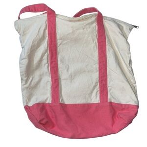 Spacious Pink and White Cotton Tote Bag with Contrasting Design
